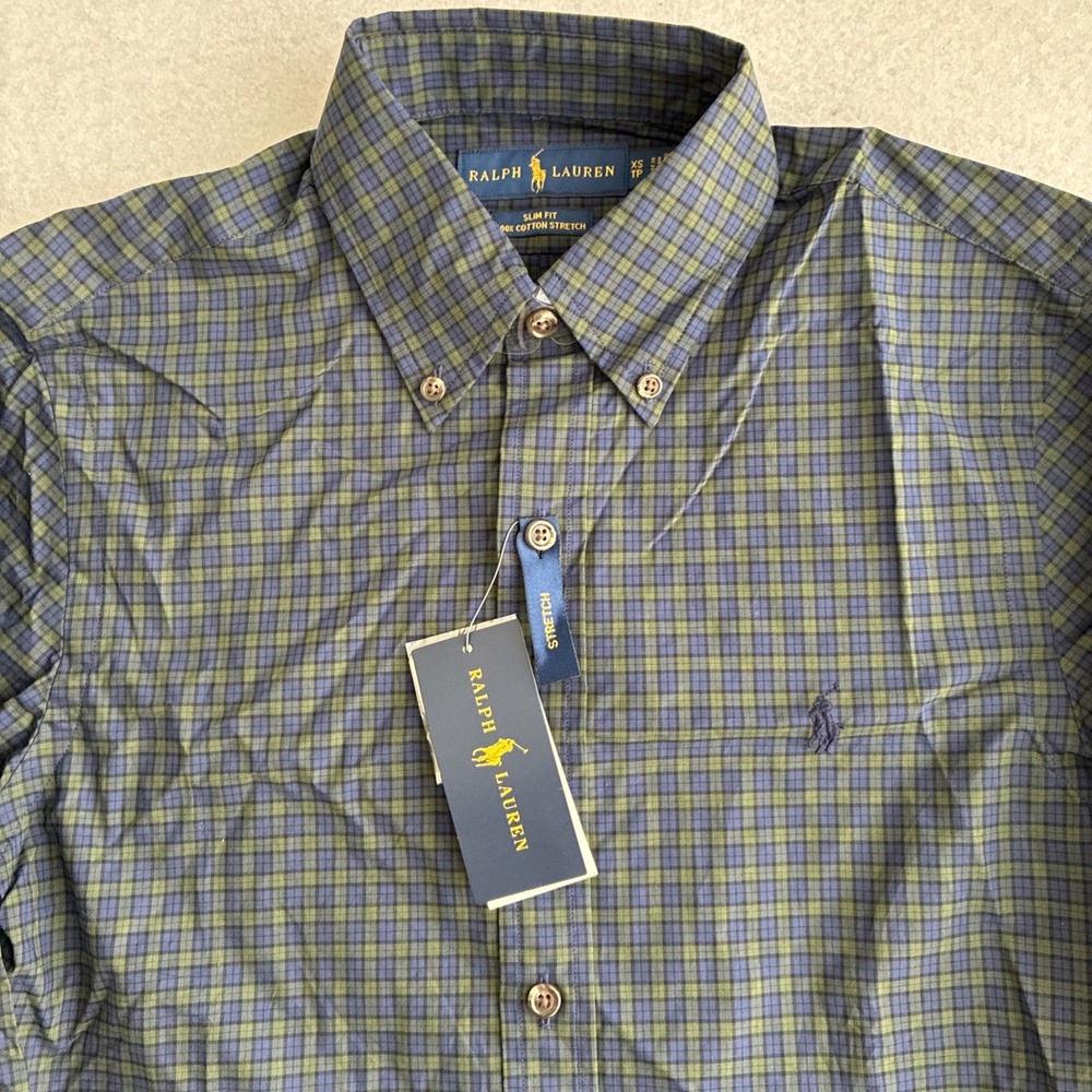 Ralph Lauren Mens Slim Fit 100% Cotton Stretch Button Down XS Plaid Preppy